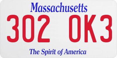 MA license plate 302OK3