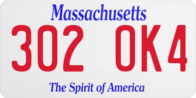 MA license plate 302OK4