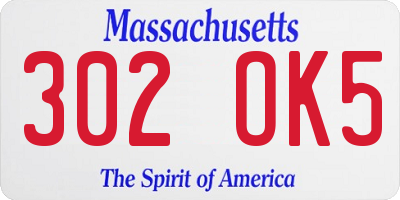 MA license plate 302OK5