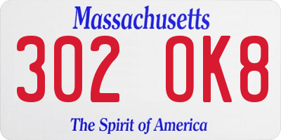 MA license plate 302OK8