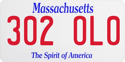 MA license plate 302OL0