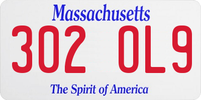MA license plate 302OL9
