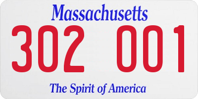 MA license plate 302OO1