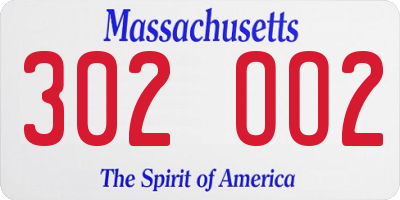 MA license plate 302OO2