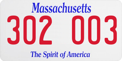 MA license plate 302OO3