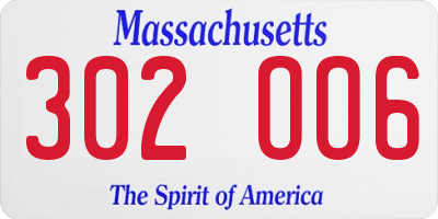 MA license plate 302OO6