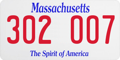 MA license plate 302OO7