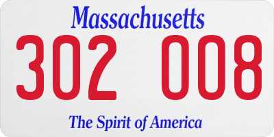 MA license plate 302OO8