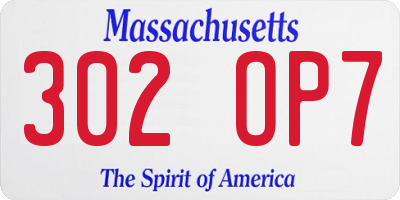 MA license plate 302OP7