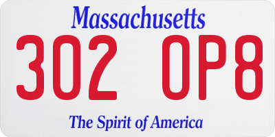 MA license plate 302OP8
