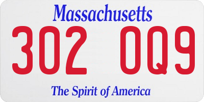 MA license plate 302OQ9