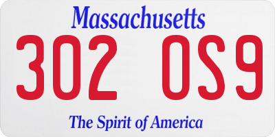 MA license plate 302OS9