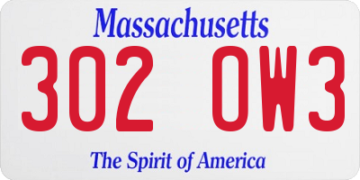 MA license plate 302OW3