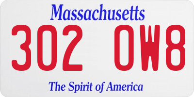 MA license plate 302OW8