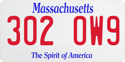 MA license plate 302OW9