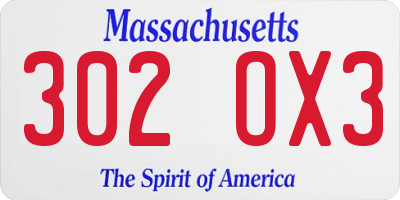 MA license plate 302OX3