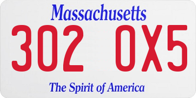 MA license plate 302OX5