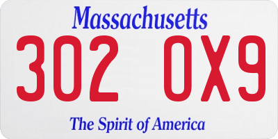 MA license plate 302OX9