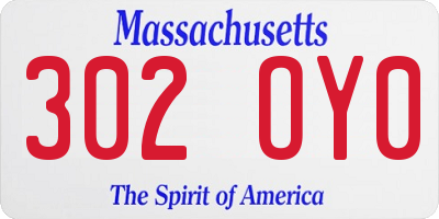 MA license plate 302OY0