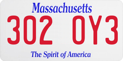 MA license plate 302OY3