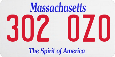 MA license plate 302OZ0