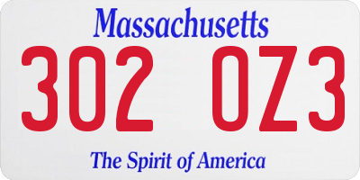 MA license plate 302OZ3