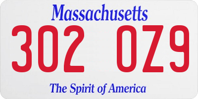 MA license plate 302OZ9