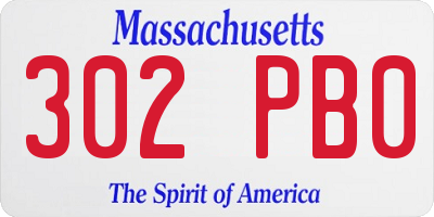 MA license plate 302PB0