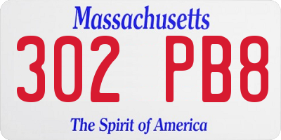 MA license plate 302PB8