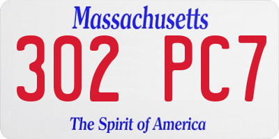 MA license plate 302PC7
