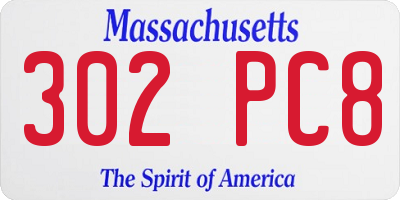 MA license plate 302PC8