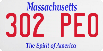 MA license plate 302PE0