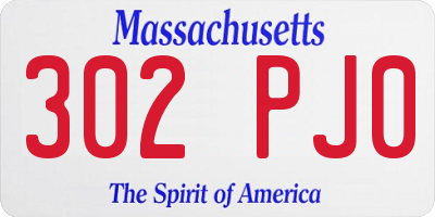 MA license plate 302PJ0