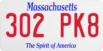 MA license plate 302PK8