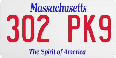 MA license plate 302PK9