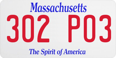 MA license plate 302PO3
