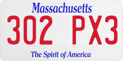 MA license plate 302PX3