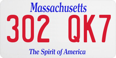 MA license plate 302QK7