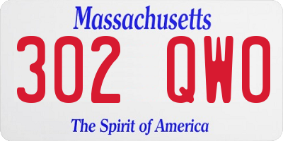 MA license plate 302QW0