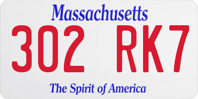 MA license plate 302RK7