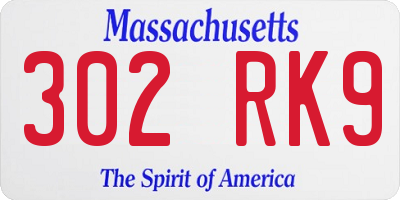 MA license plate 302RK9