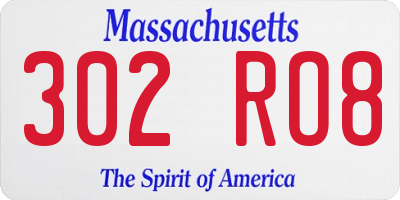 MA license plate 302RO8