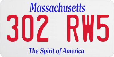 MA license plate 302RW5