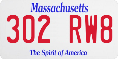 MA license plate 302RW8