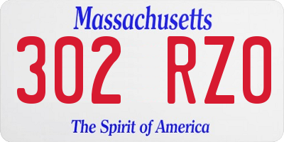 MA license plate 302RZ0