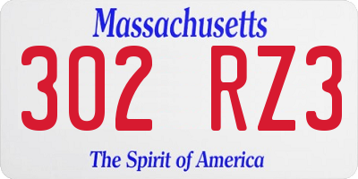 MA license plate 302RZ3