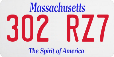 MA license plate 302RZ7