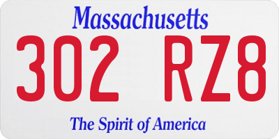 MA license plate 302RZ8