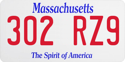 MA license plate 302RZ9