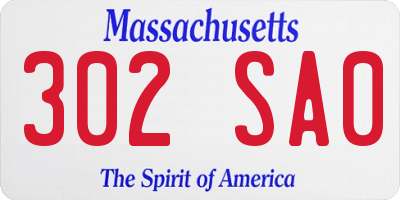 MA license plate 302SA0